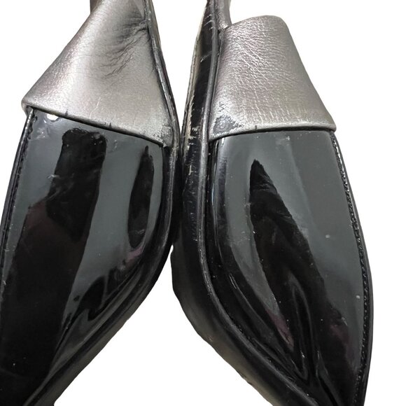 Gucci Womens Black Patent Pewter Metallic Leather D'orsay Peep Toe Heels 9 - Picture 9 of 12